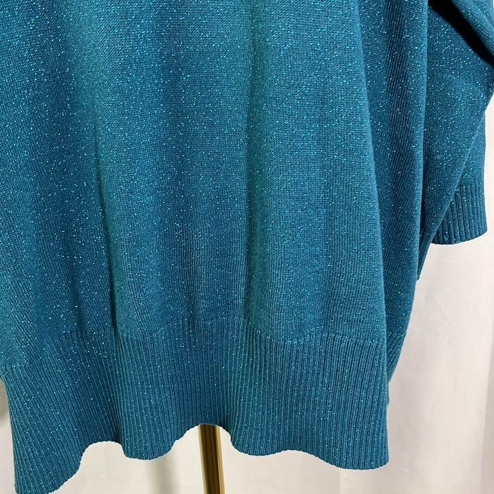 NWT Karen Scott Teal Rhinestone Embellished Glittery Twofer Cardigan - Picture 14 of 16
